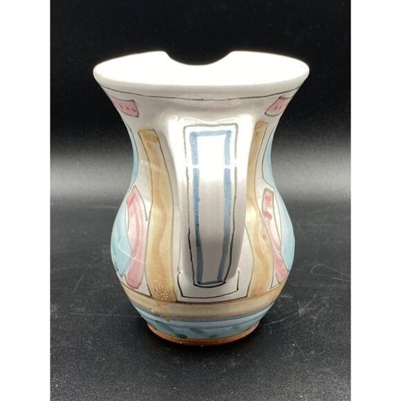 Vivian Jehn Redware Pottery 5” Pitcher Mackenzie Childs Style Pastel Colors - Picture 8 of 12